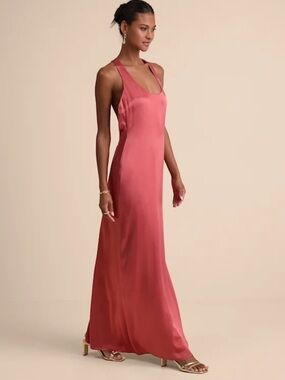 NWT Lulus Organa Rusty Rose Satin Racerback Maxi Dress